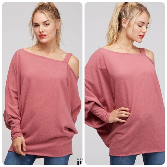 The NEW Boutique Tops - Dusty Pink One Shoulder Dolman Top